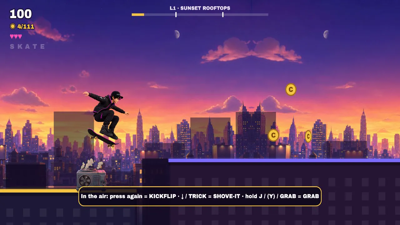 Maverick skating across New York rooftops